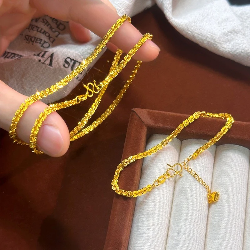 تألق K18 الذهب اللون الصليب سيارة زهرة قلادة سوار للنساء عاشق عيد الحب عيد ميلاد الإسورة مجوهرات هدايا