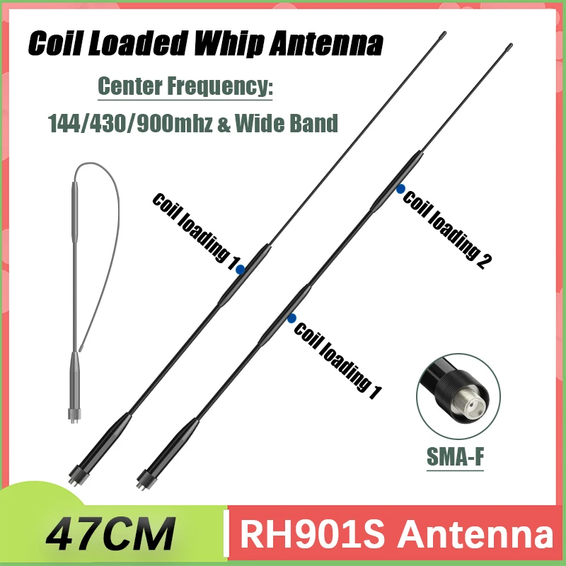 RH901S Antenna SMA-Female Coil Loaded Whip Aerial 144/430/900MHz Wide Band High Gain For UV-21 DM-1701A UV-5RM Radio Accessories