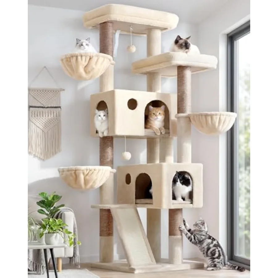 

72 inch Tall Cat Tree for Indoor Large Adult Cats Multi-Level Climbing Tower with 2 Cozy Perches 2 Padded Condos 5 Sisal Scratc