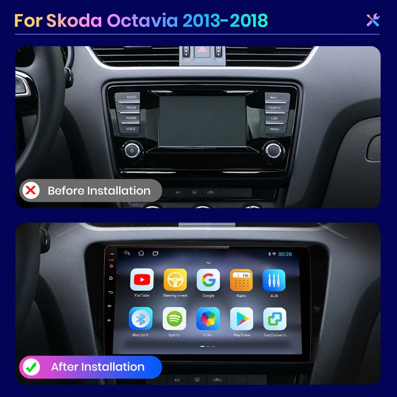 For Skoda Octavia 3 2013 - 2018 Wireless CarPlay for Apple Android Auto Car Radio GPS RDS FM WiFi BT 4G 8Core Multimedia Stereo