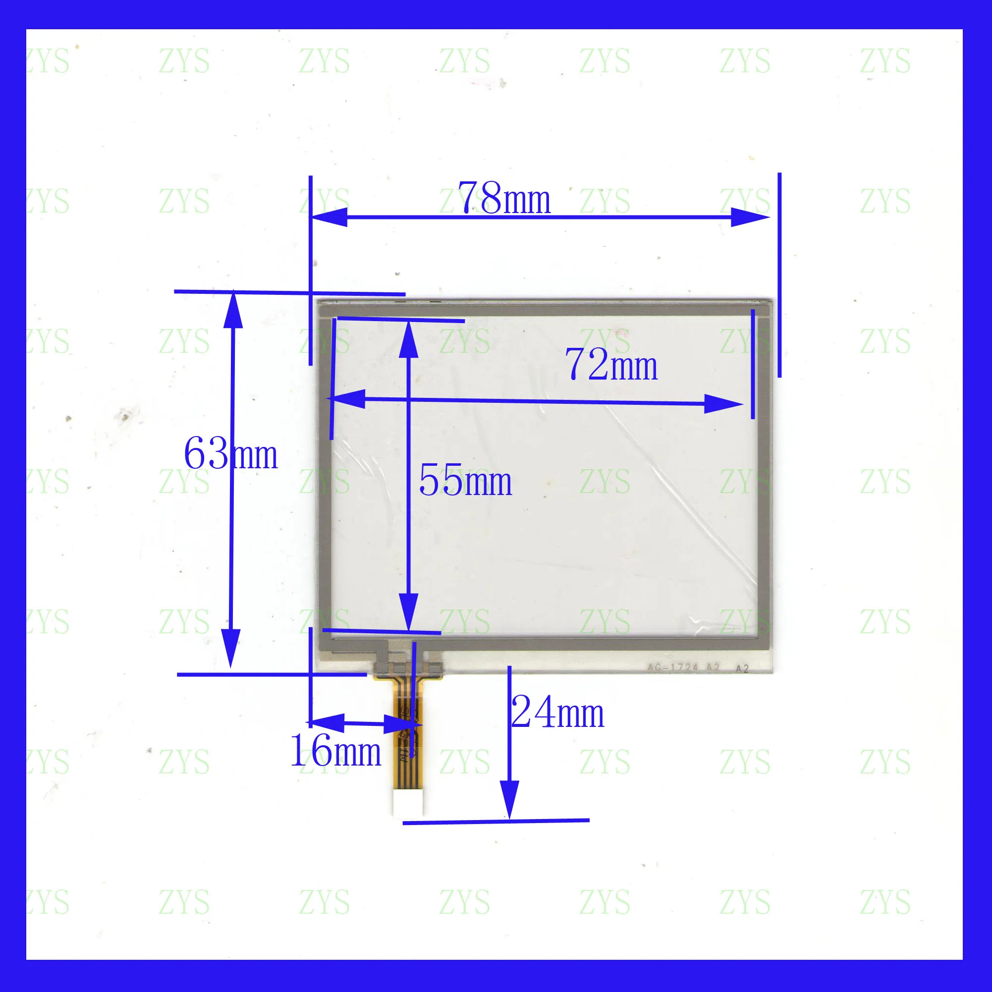 

ZhiYuSun AG-1724 78*63mm 4lines navigation resistive touch screen display AG1724 on the outside flat screen 78*63