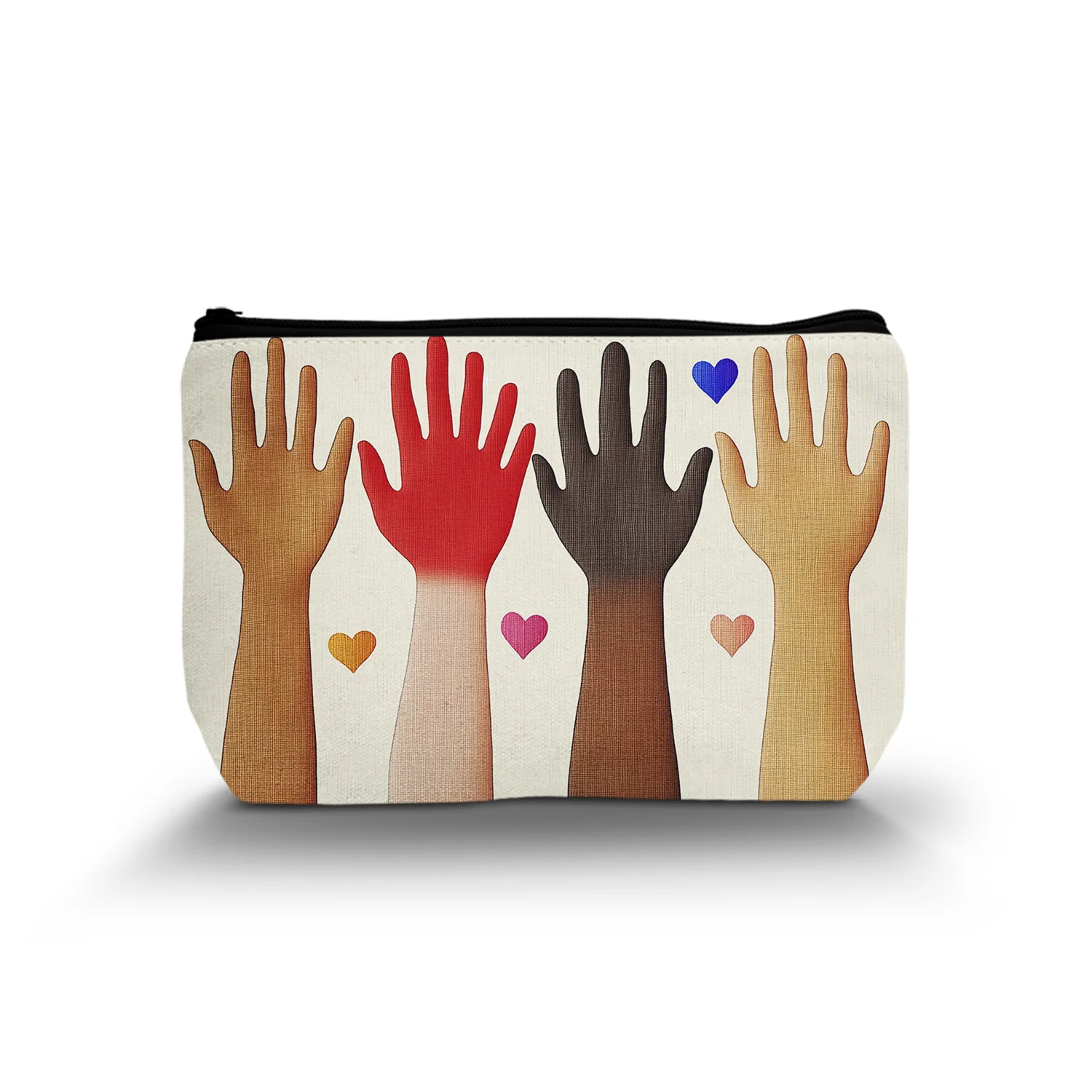 1 Pc African American Hand Diversity Makeup Bag Everyone Is Welcome Here Diversity Hands With Hearts Makeup Travel 8.66x5.51Inch