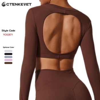 Ctenkevet chemise longue sportive femmes haut court dos nu vêtements de Sport femme vêtements de Yoga respirant adoucir Blouse femmes Sport T-Shirt