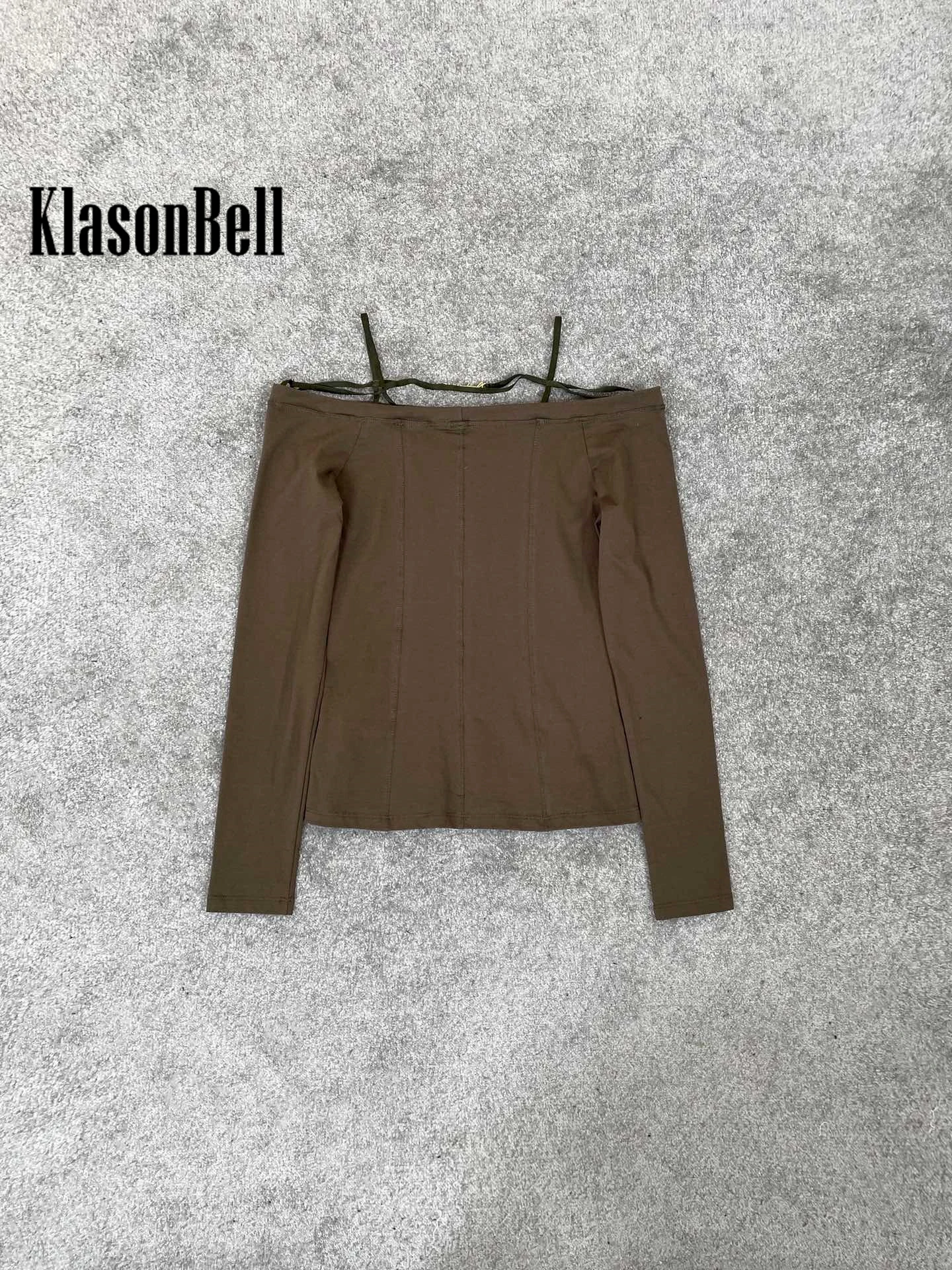 3.13 KlasonBell Celebrity Same Fashion Sexy Off-Shoulder Slash-neck Long Sleeve All-match Slim T-Shirt Women