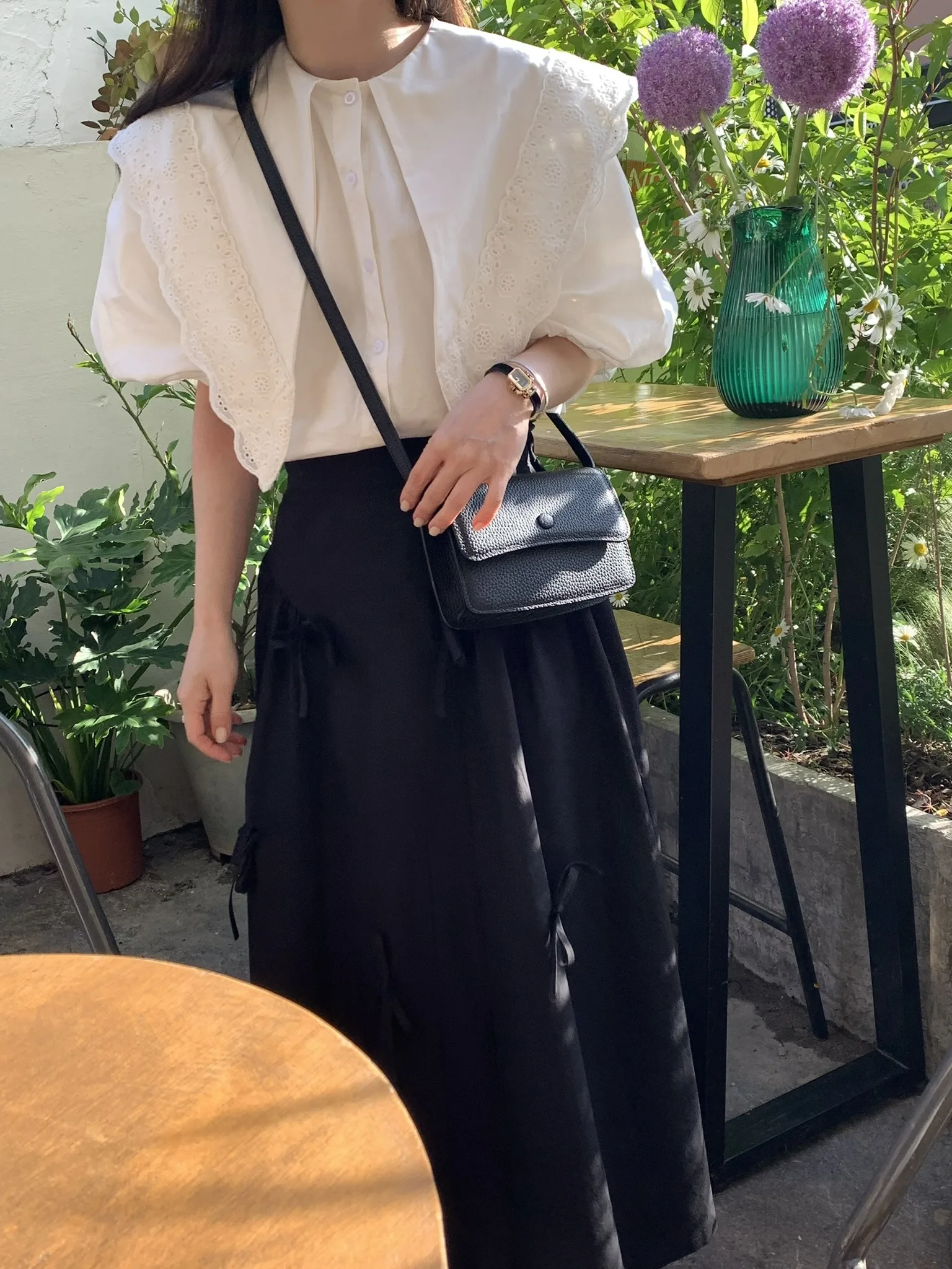 Set Rok Vintage Pinggang Tinggi Bubble Sve Wanita Cantik Pakaian Agel Modis Kerah Besar Musim Panas