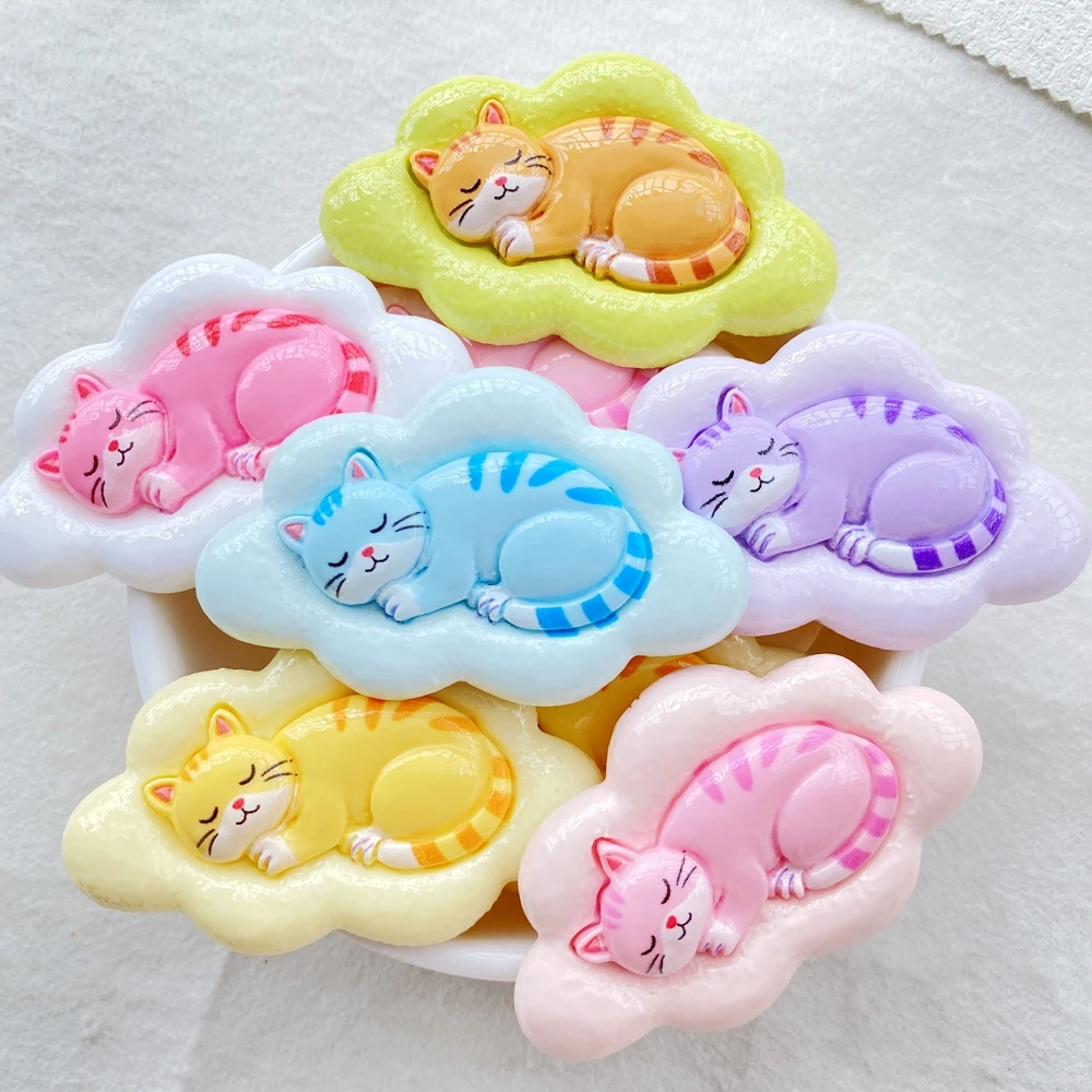 4Pcs Cute Resin large cartoon cloud kitten Flatback Figurines - for Scrapbooking, Wedding Decor & DIY Jewelry Making Accessories