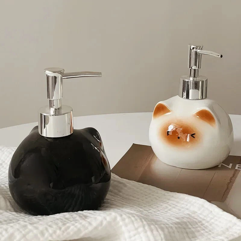 Ceramic Siamese Cat Hand Sanitizer Press Bottle Toilet Shampoo Shower Gel Packaging Bottle Dispenser For Liquid Soap view 5