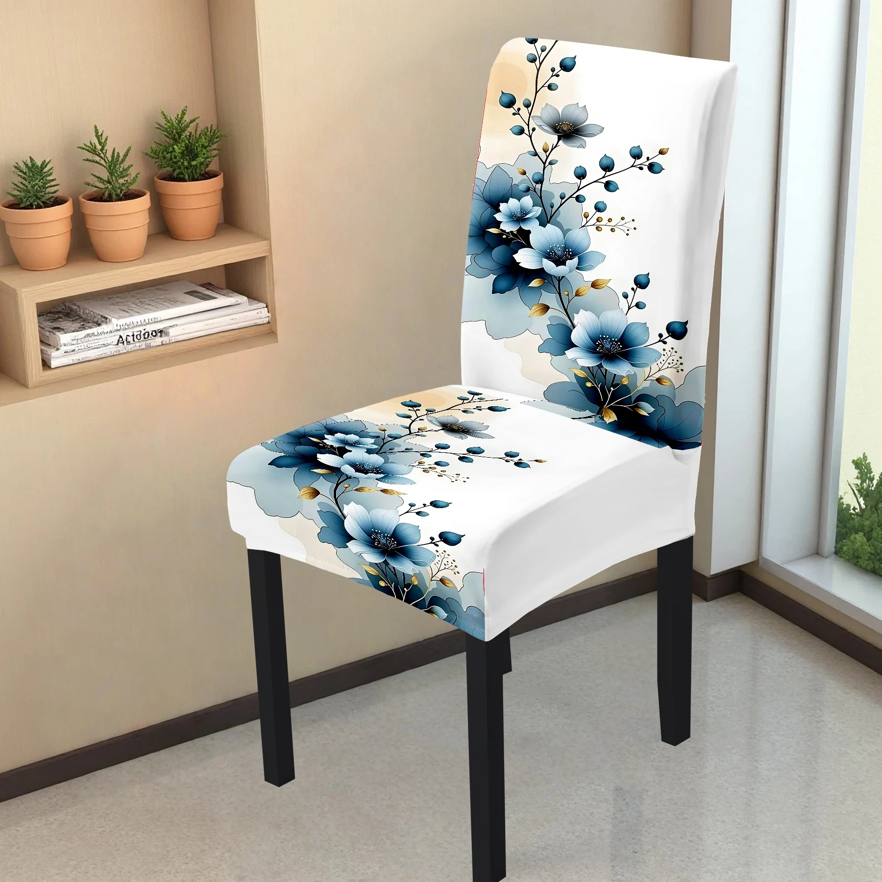 

2026 New Elastic All - inclusive Chair Cover, Elegant Blue Floral Print, Summer Outdoor & Indoor Use, Wash
