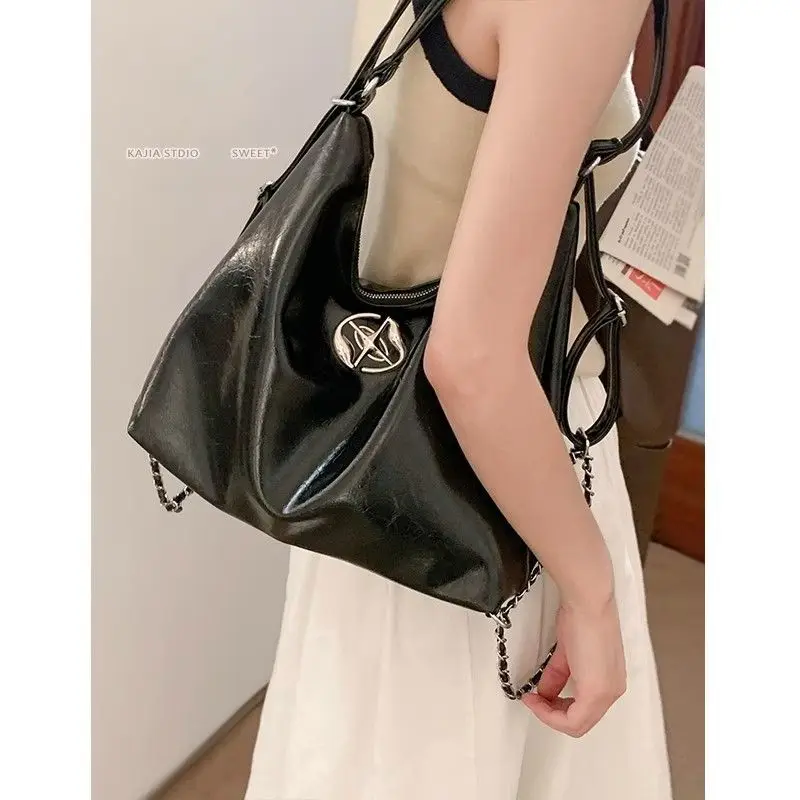 JIAERDI Sweet Cool Black Mochila Women Vintage Pu Leather Chain Chic Y2k Backpack Female Retro Casual Shoulder Bags Handbag New