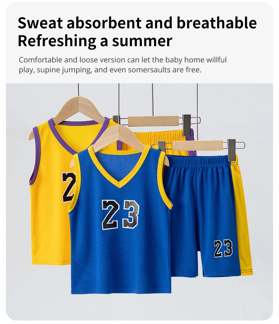 Sommer-Basketballanzug für Kinder, Sportweste für Jungen und Mädchen, Shorts-Anzug, 23rd Handsome, Westenanzug für Jungen und Studenten, 2-teilig. – Detail 6