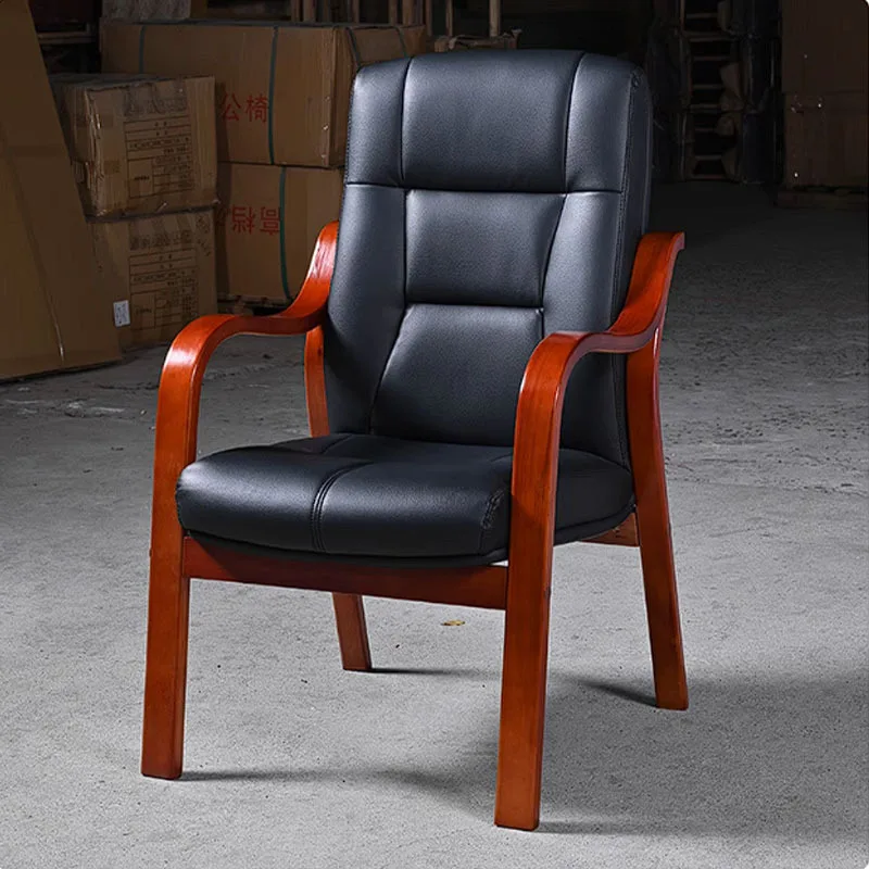 

Solid Wood Conference Chair Office Computer Leather BackTraining Chair Boss