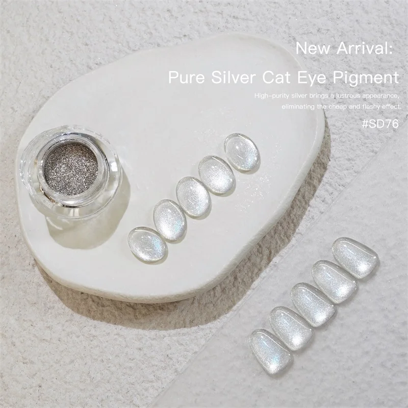 HNDO Pure Silver 3D Cat Eye Magnetic Powder Nail Art Glitter for Gel Polish Professional Manicure Design Decor Pigment Dust - view 4