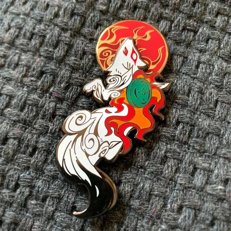 Cartoon Cool Okami Amaterasu Sun Fox Hard Enamel Badge Brooch DIY Backpack Collar Lapel Pin Party Gift Jewelry