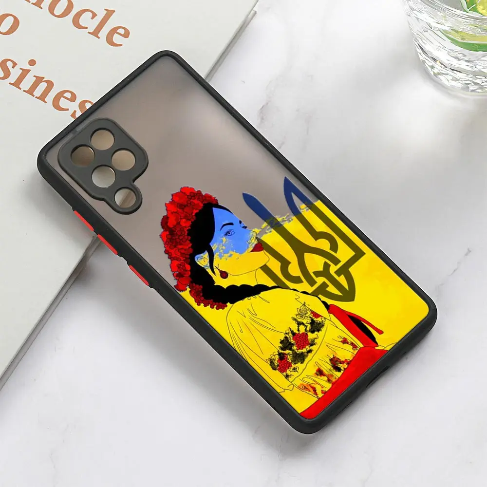 Ukraine Flag Girl Art Sunflower Matte Case For Samsung A02 A03 A04 S A50 A70 A30 A40 A20s A10 A7 M30S M21 M32 Note 20 Back Cover