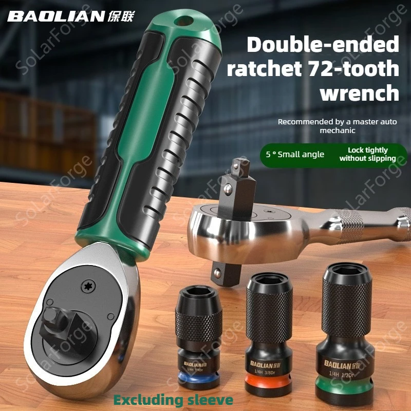 BAOLIAN Mini 72-Zahn-Ratschenschlüssel, 1/2'' & 1/4'' & 3/8'' 3-in-1-Schlüssel, Multifunktionaler Schraubenschlüssel für Autoreparaturen