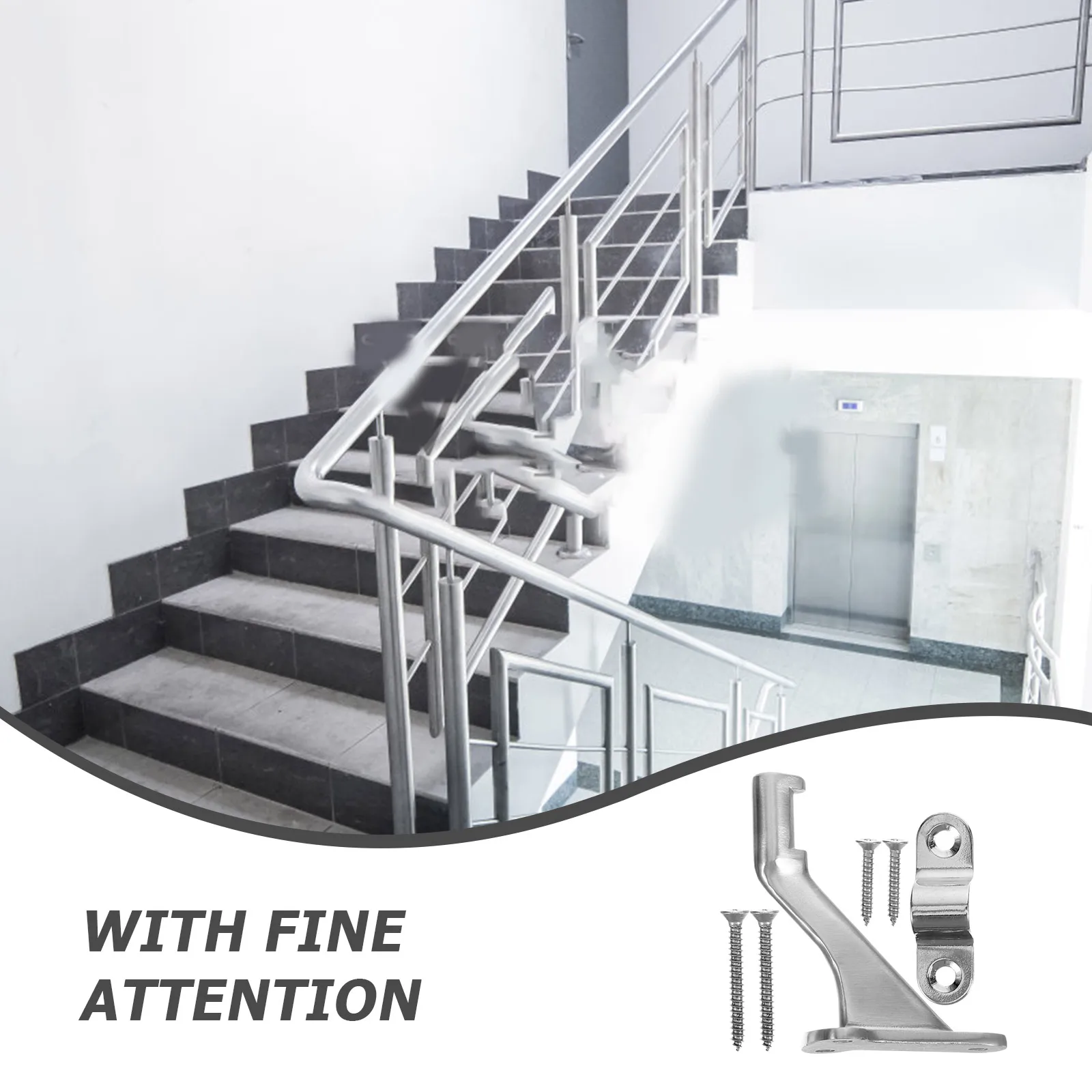 

Staircase Handrail Brackets Stainless Steel Railing Support Stairs Smooth Durable Long Use Easy Installation screws pads