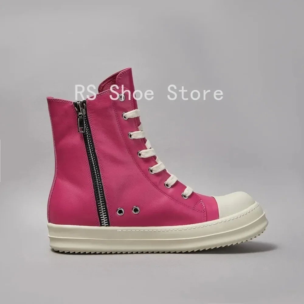 

Ro Luxury Boot Rose Pink Leather High Top Shoe Design Sneaker Men Shoes Zipper Women Ankle Boots Suede Casual Sneakers