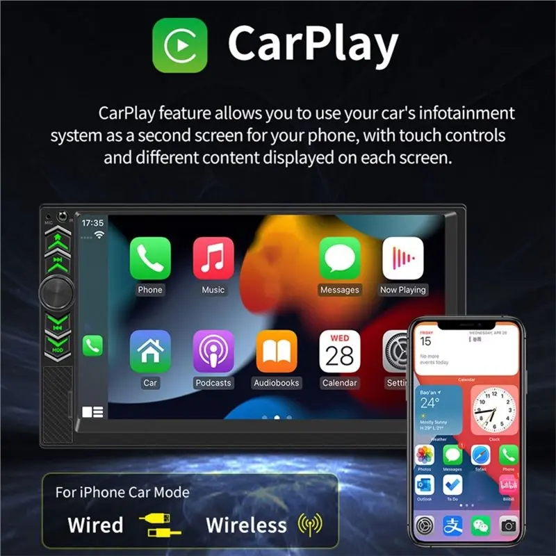 【Price Drop !!】-Wireless Carplay Android Auto Compatible 2Din 7 Inch Navigation Screen Bluetooth MP5 Player Car Radio FM AUX Ste