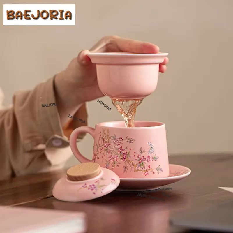 280ml Chinesische Glyzinienblüten-Teetasse Kaffeefilter-Tasse Tee-Separator-Becher Teebrühbecher Persönlicher Wasserbecher Trinkgeschirr Geschenkbox