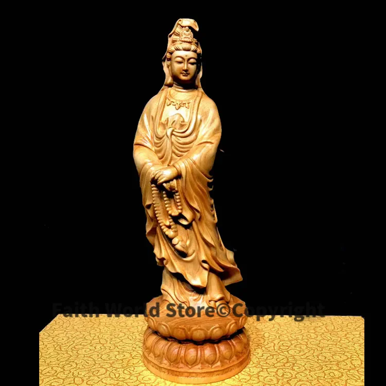 GOOD LUCK office home efficacious Talisman Protection High-grade Wood carving Guanyin buddha handicraft Sculpture ART statue