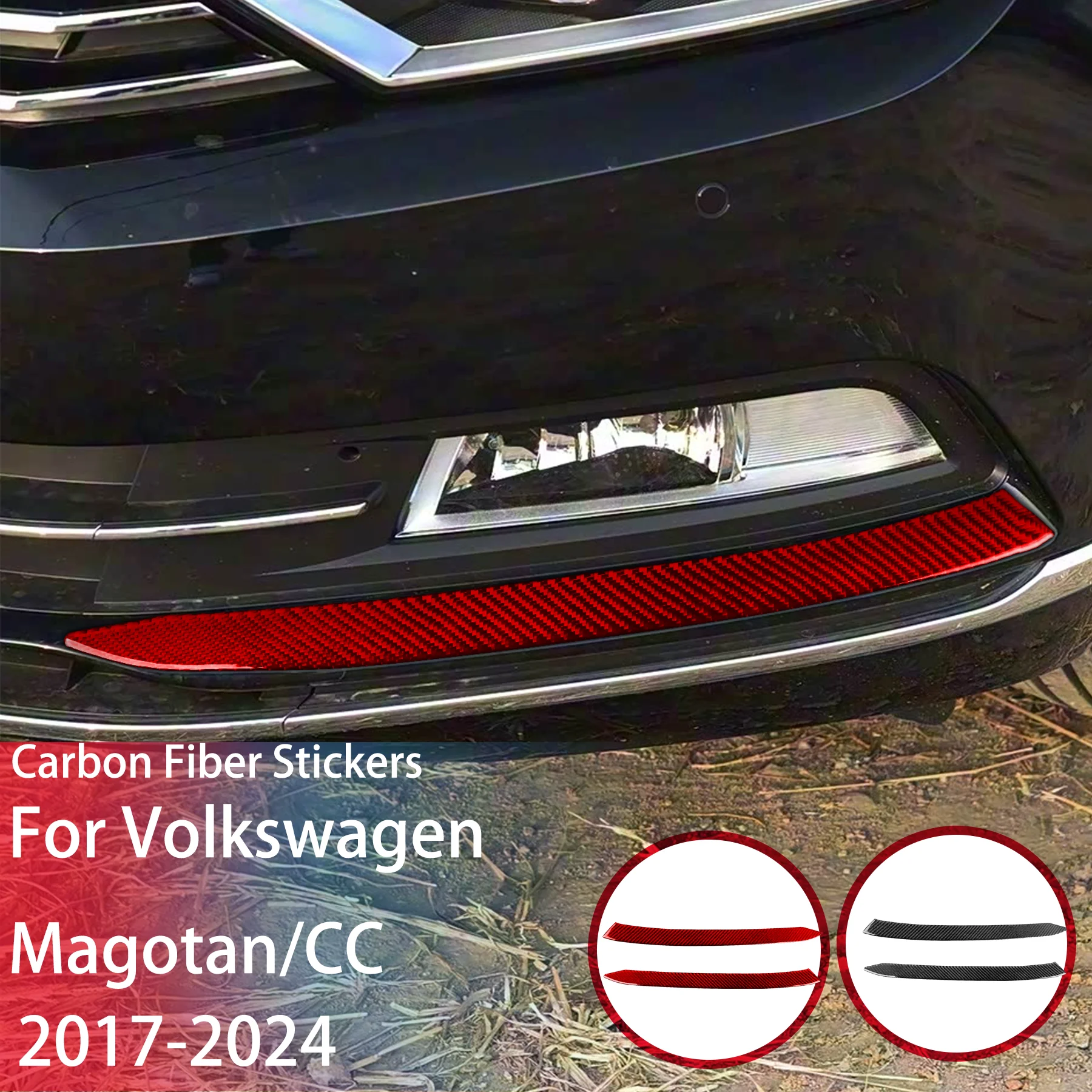 Real Soft Carbon Fiber Car Front Bumper Fog Light Panel Exterior Decor Accessories Sticker FOR Volkswagen Magotan/CC 2017-2024