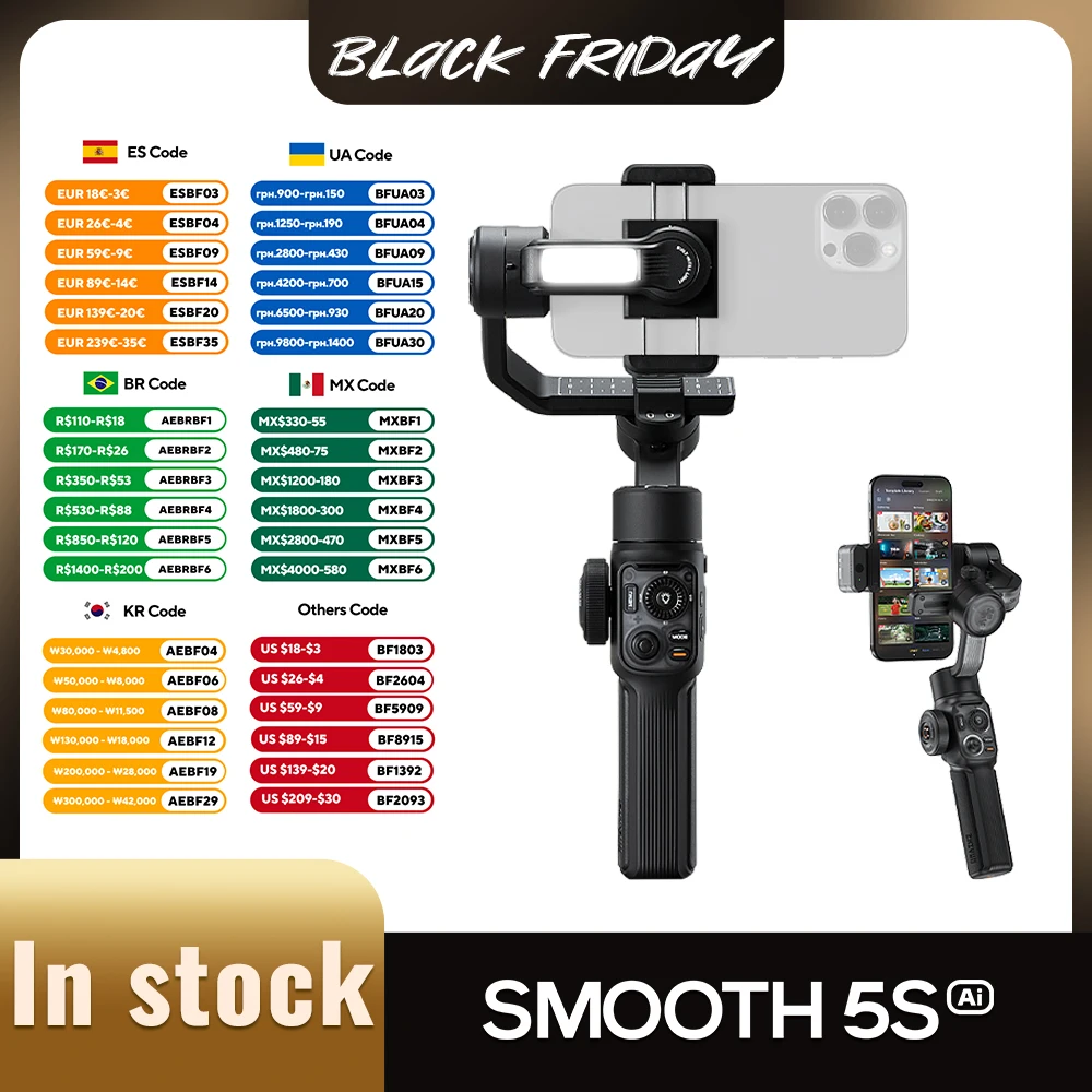 ZHIYUN-Cardan officiel SMOOTH 5S AI pour smartphone, cardans  3 axes, lumire de remplissage, stabilisateur de tlphone pour iPhone 15 Pro Max, Android