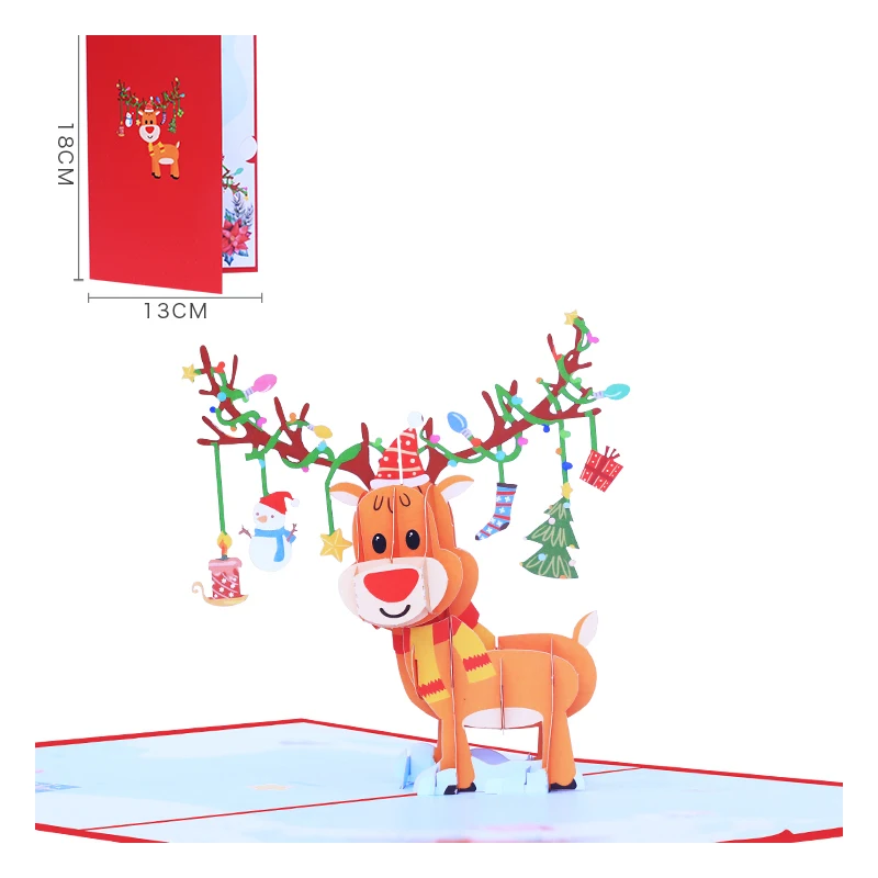 

Jingle Bell 3D Reindeer Pop Up Merry Christmas Greeting Card, Elk Santa, Xmas Gift, Blessing Card, Party Invitation