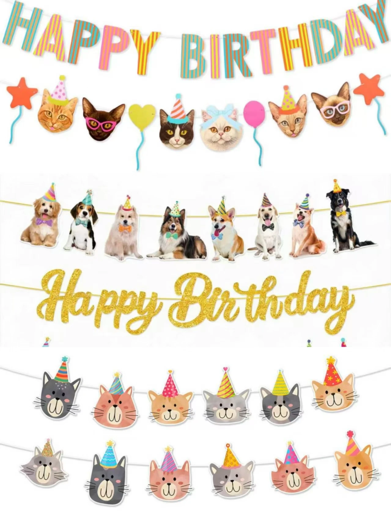 Haustier-Katzen-Hunde-Themen-Geburtstagsparty-Flaggen-Girlande, lustiges Papierbanner, Wimpelkette, Dekoration, niedliche Katzen- und Hunde-Tier-Geburtstagsparty-DIY-Deko – Detail 10