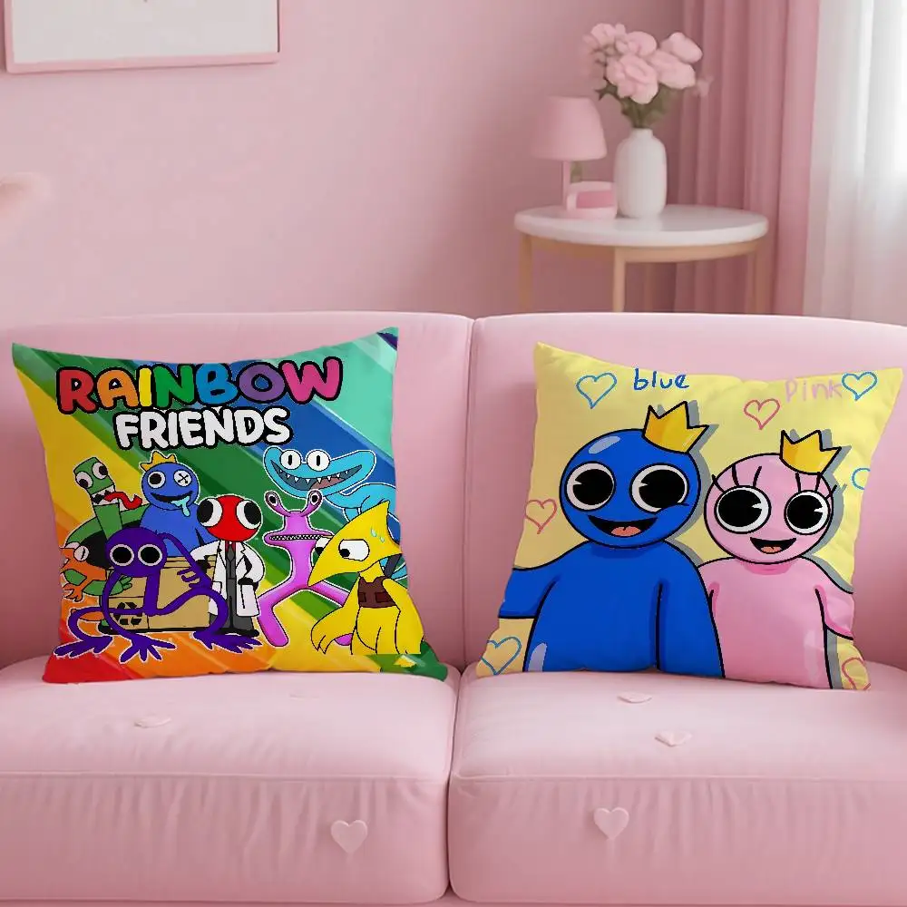 Cartoon Game R-Rainbow Friends Pillow Case Anti-dustmite Pillowcase Invisible Zipper Silky Short Plush Sofa Cushion Cover