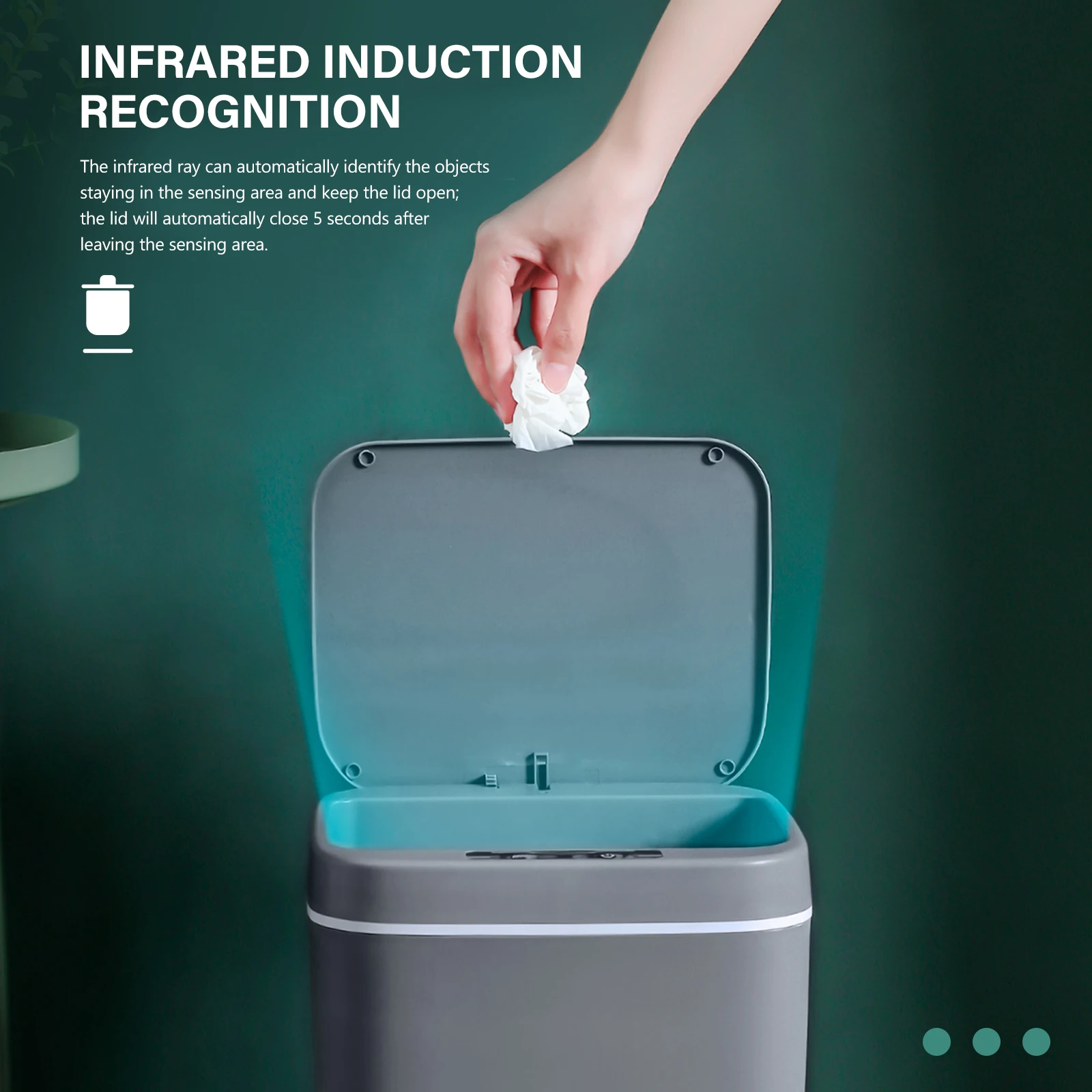 

Automatic Inductive Trash Can Smart Garbage Container Large Capacity USB Rechargeable Kitchen Bedroom Office Plastic Dustbin