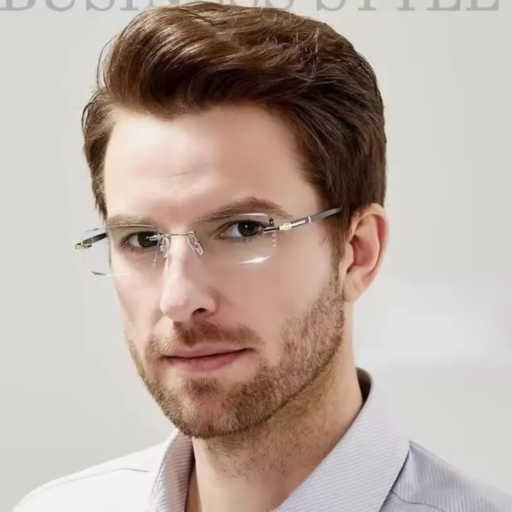 Blue Ray Blocking Anti-Blaulicht-Lesebrille Augenschutz Randlose Schnittkante Hyperopiebrille Ultraleichter Luxus – Detail 10