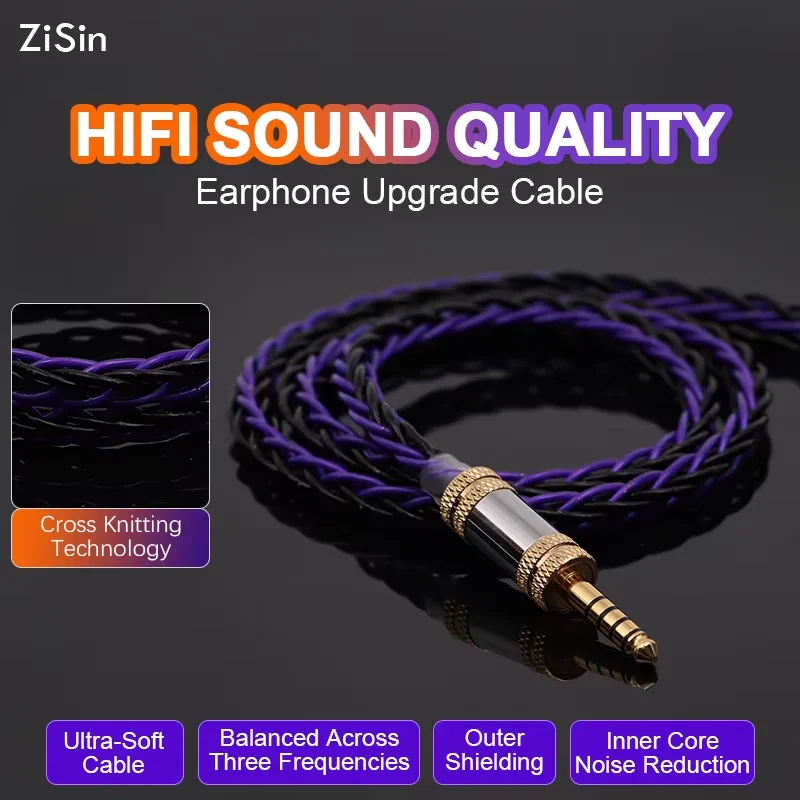 

ZiSin-21 8-Core Flagship Class HIFI Earphone Upgrade Audio frequency Cable With 4.4mm IE900 2PIN For M5 Olina Quintet Performer8