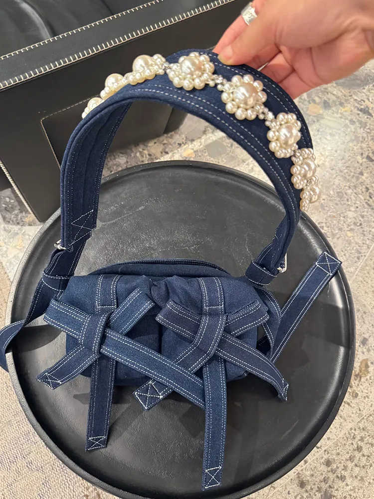 Women's Shoulder Bags 2026 New Niche Design Denim Bow Multi-pocket Tote Underarm Bag Fashion Casual Crossbody Bag