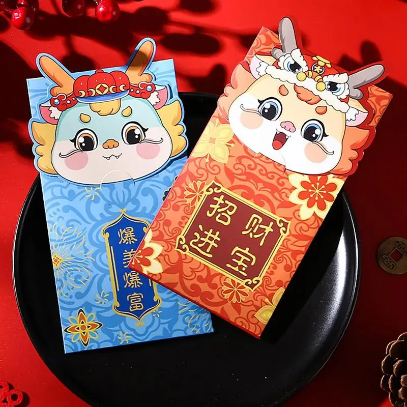 4pc Cute Dragon Year Red Envelopes Spring Festival Money Pockets Chinese Style Lucky Packet Cartoon Gift Bag For Birthday Spring