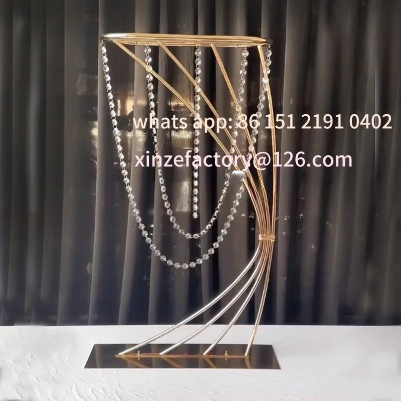

Customizable Cross-border golden wedding road flower stand wrought iron crystal main table ware decorative ornament weddi