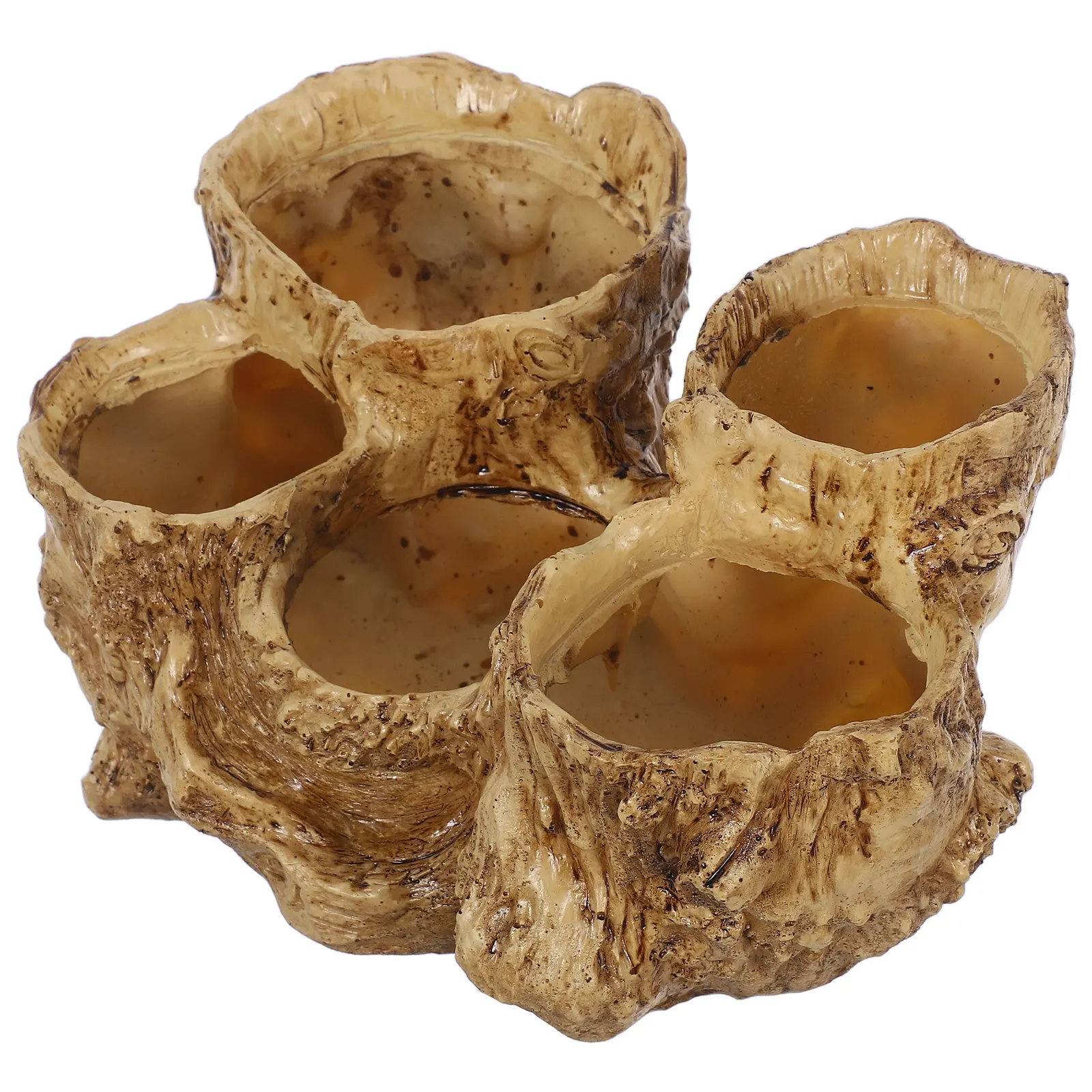 6-Hole Tree Root Shaped Planter Resin Wood Grain Texture Drainage Holes for Indoor Outdoor Landscape Bonsai