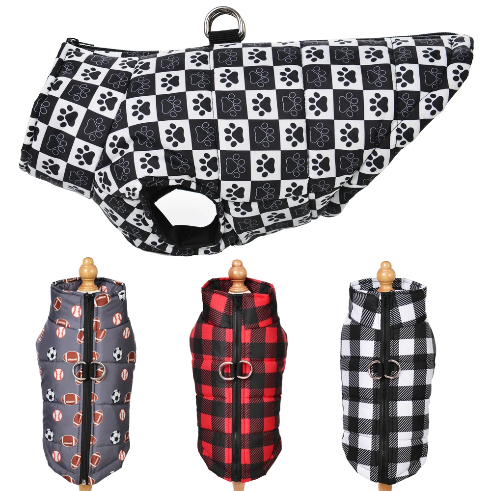 Winter Warm Dog Jacket For Small Medium Dogs Cat Plaid Paw Print Waterproof Puppy Coat Chihuahua French Bulldog Pug Clothes