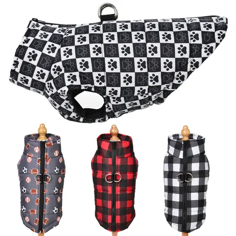 Inverno quente jaqueta para cães pequenos médios gato xadrez pata impressão à prova dwaterproof água filhote de cachorro casaco chihuahua buldogue francês pug roupas