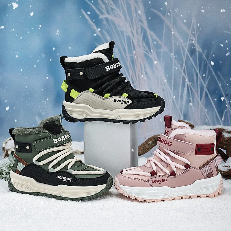 

Зимние детские зимние ботинки, теплая уличная обувь для мальчиков и девочек, противоскользящие высокие модные спортивные ботинки на толстой подошве с флисовой подкладкой