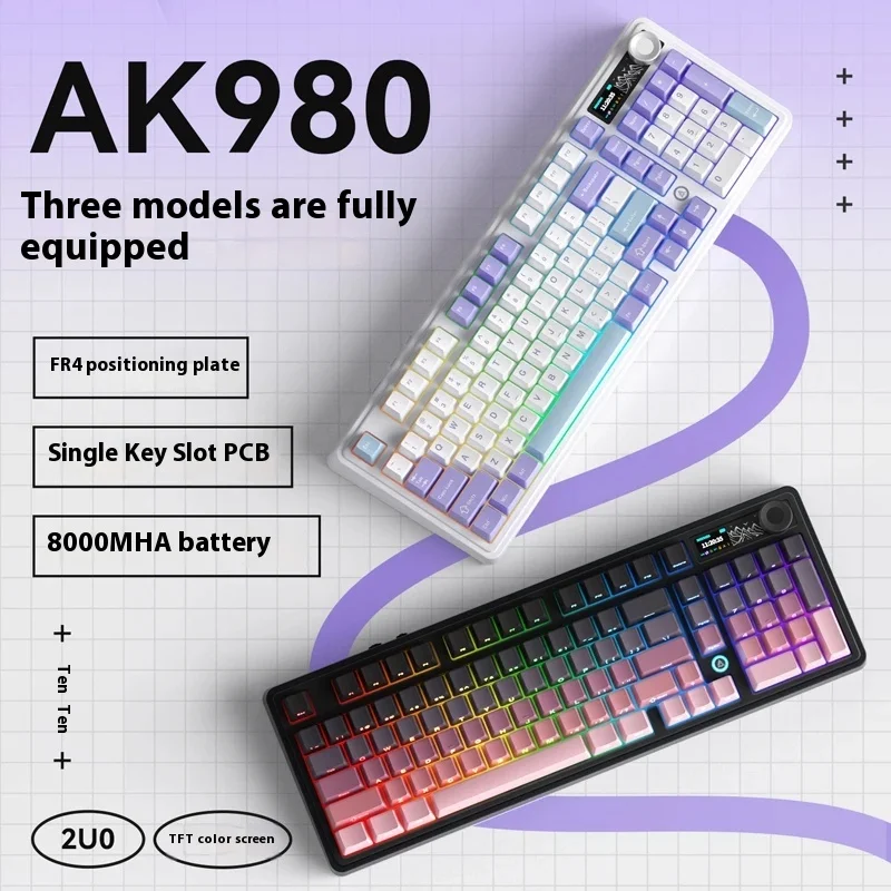 AJAZZ AK980 New E-Sports Game Mechanical Keyboard Tri Mode 98 With Wireless E-Sports Game Tft Color With computer peripherals