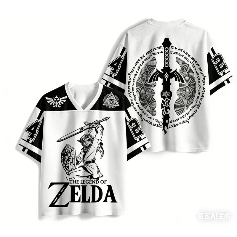 Camiseta de Jersey The Legend of Zelda Tears of The Kingdom con Estampado 3D de Link Zelda, Estilo Urbano, Cuello en V, Manga Corta, Unisex
