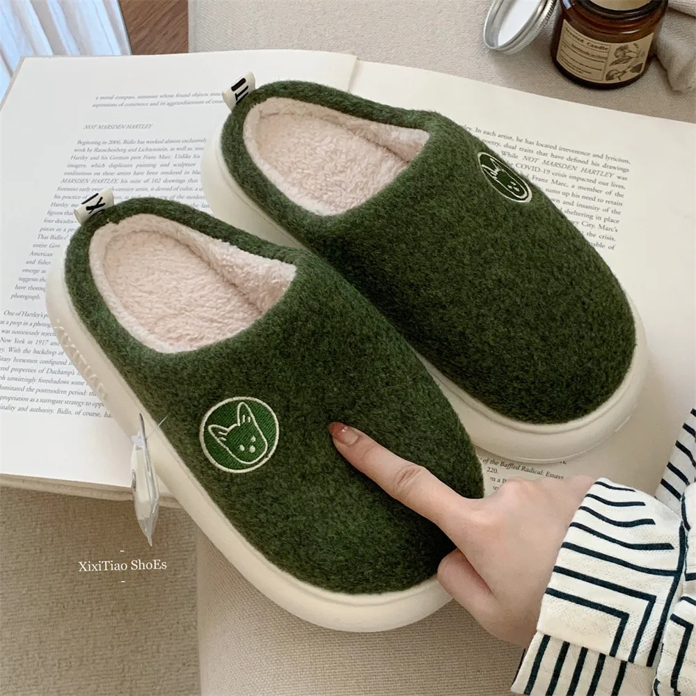 Simple fashion creative cartoon cute puppy color matching cotton slippers women's autumn winter warm soft sole flat shoes