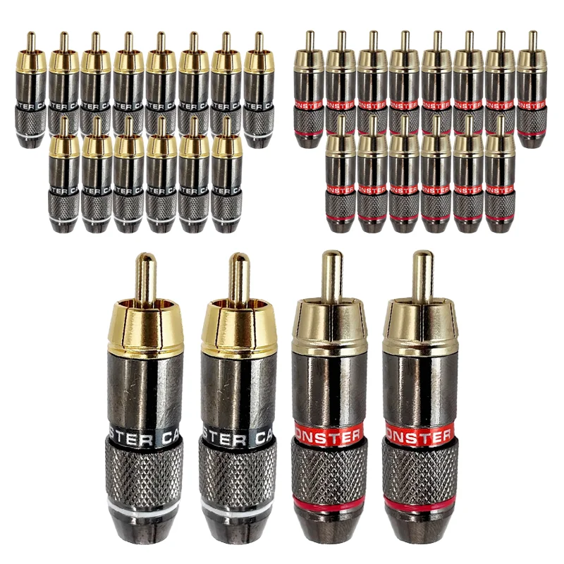 

2/4/8/16PCS 24K Gold Plated RCA Connector Plug Musical Sound HiFi RCA Connector Jack Adapter for Audio And Video Speaker Cable