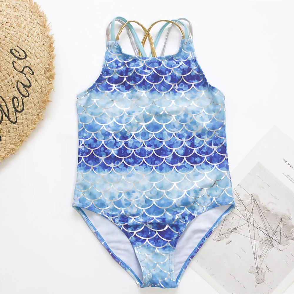 Shinning Fishscale Gradient Girls One Piece Swimsuit For Kids 2025 Summer Outdoor Beach Child Teens Swimwear Girls Monokini
