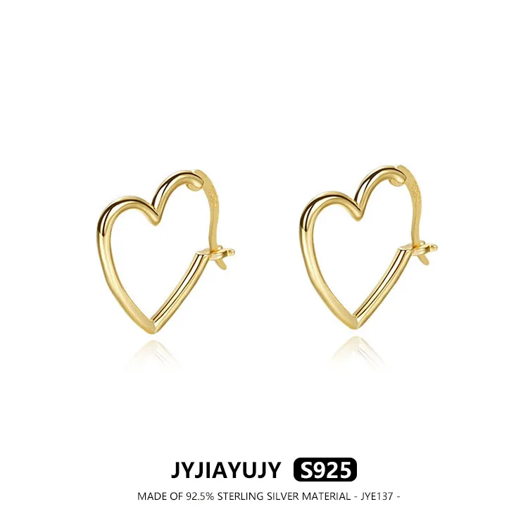 

JYJIAYUJY 100% Whole Original Sterling Silver S925 Hoop Earrings 17MM Heart Design Two Colors Fashion Jewelry Gift Daily JYE137
