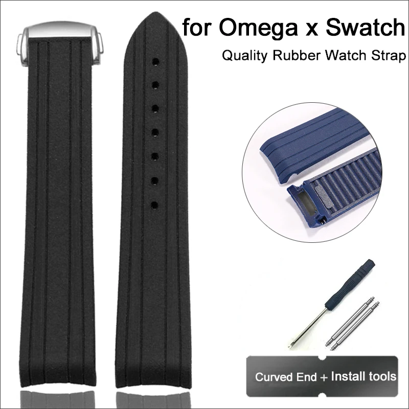 Silicone Strap for Omega x Swatch Moonswatch 20mm Folding Buckle Curved Men Sport Waterproof Replace Watch Band for Speedmaster