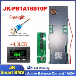 JK Smart BMS JK-PB1A16S10P LiFePo4 Li-Ion LTO Battery 24V 48V 8S/16S 200A Household Energy BMS Home Inverter Active balancer 2A