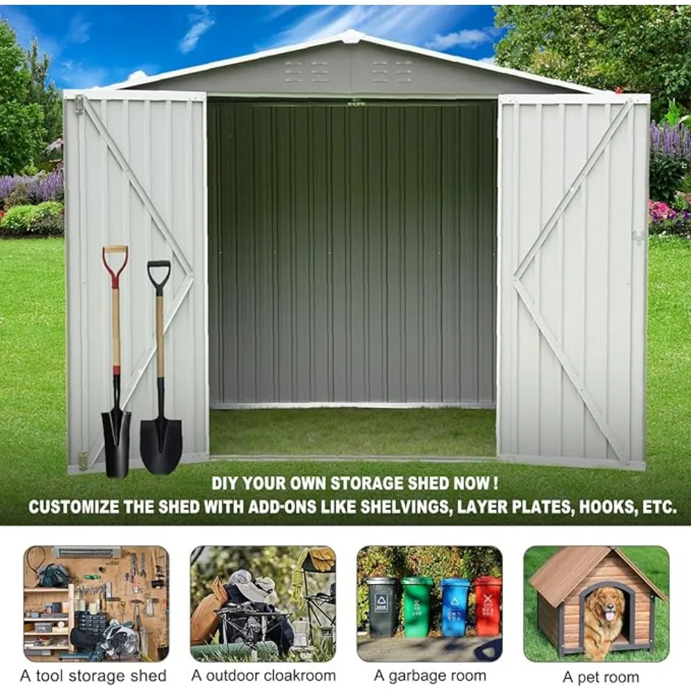 Cobertizo de almacenamiento al aire libre de Metal, herramienta de utilidad portátil, caja de cobertizo exterior impermeable, Casa Grande para jardín trasero, gris, 4,2x7 pies