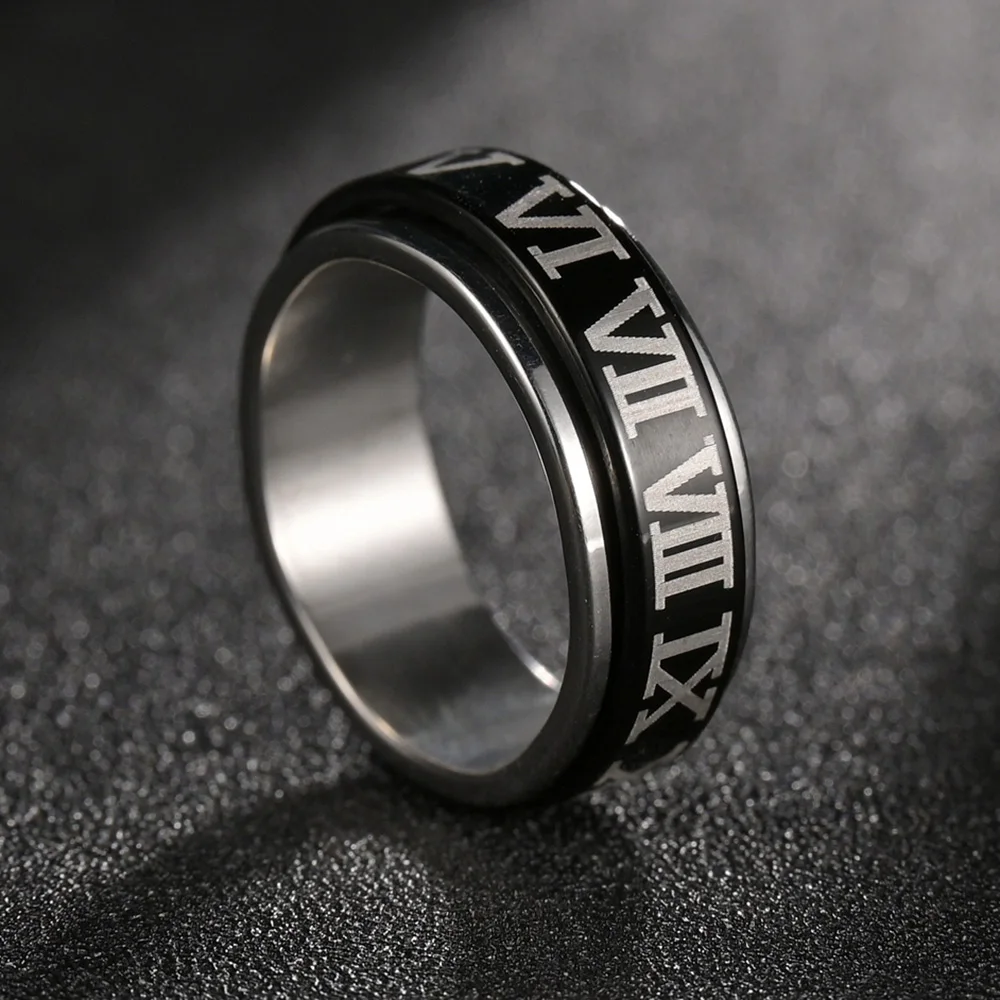 Punk Gothic Roman Numerals Rotatable Rings For Women Men Anxiety Fidget Rings Party Anniversary Personality Gift Jewelry