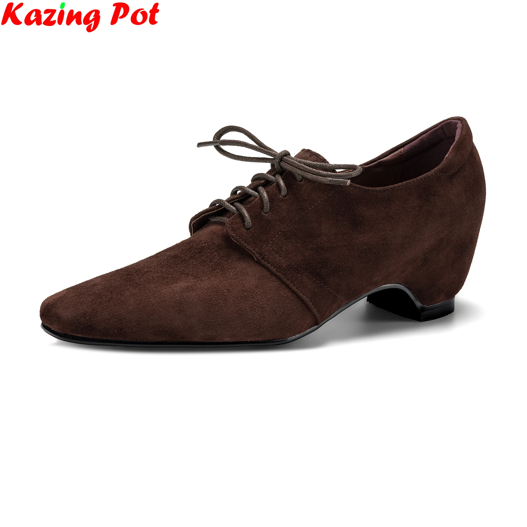 

Krazing Pot Plus Size 34-42 Kid Suede Square Toe Lace Up High Heels Spring Autumn Shoes Office Lady Dating Vacation Women Pumps
